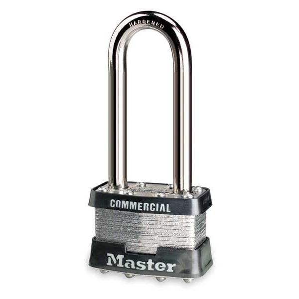 Master Lock Padlock, Keyed Different, Long Shackle, Rectangular Steel Body, Steel Shackle, 3/4 in W - 21LJ