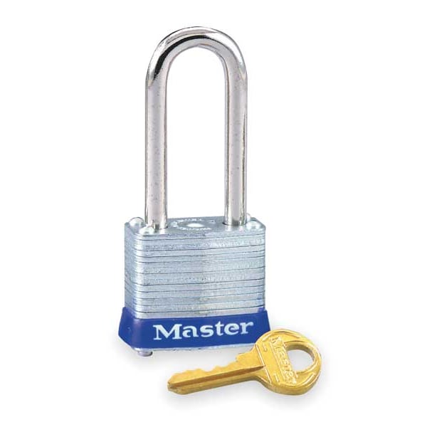 Master Lock Padlock, Keyed Alike, Long Shackle, Rectangular Steel Body, Steel Shackle, 1/2 in W - 7KALJ