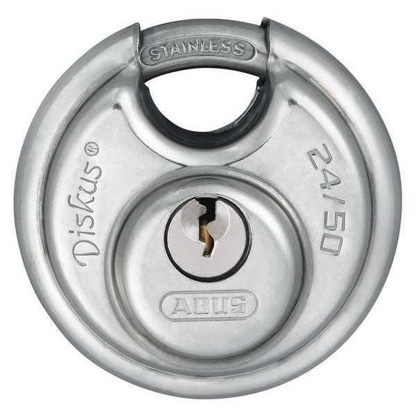 Abus Padlock, Keyed Alike, Partially Hidden Shackle, Disc Stainless Steel Body, Stainless Steel Shackle - 24IB/50 KA