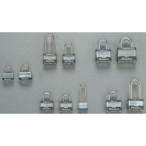 Master Lock Padlock, Keyed Different, Long Shackle, Rectangular Steel Body, Steel Shackle, 5/8 in W - 3LF