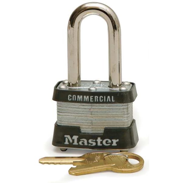 Master Lock Padlock, Keyed Different, Long Shackle, Rectangular Steel Body, Steel Shackle, 5/8 in W - 3LF