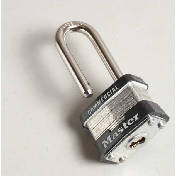 Master Lock Padlock, Keyed Different, Long Shackle, Rectangular Steel Body, Steel Shackle, 5/8 in W - 3LF