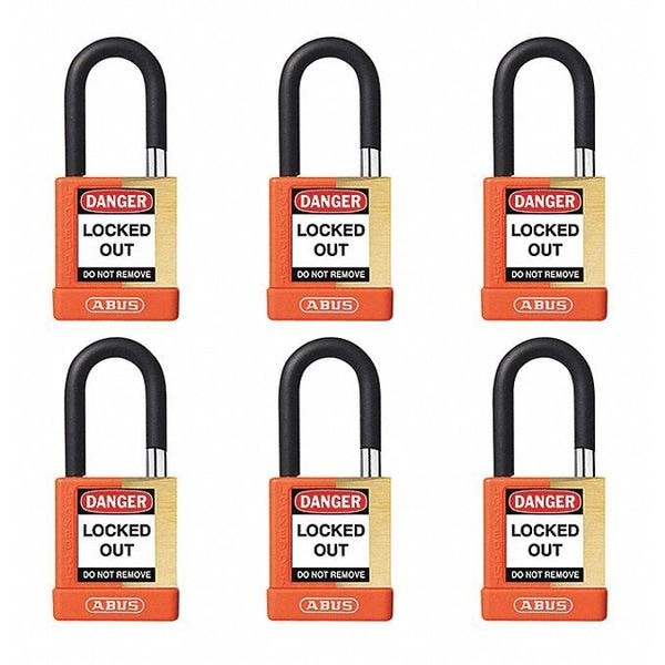 Abus Keyed Padlock, Open, Rectangular Steel Body, Hardened Steel Shackle, 3/4 in W, 6 PK - 20085