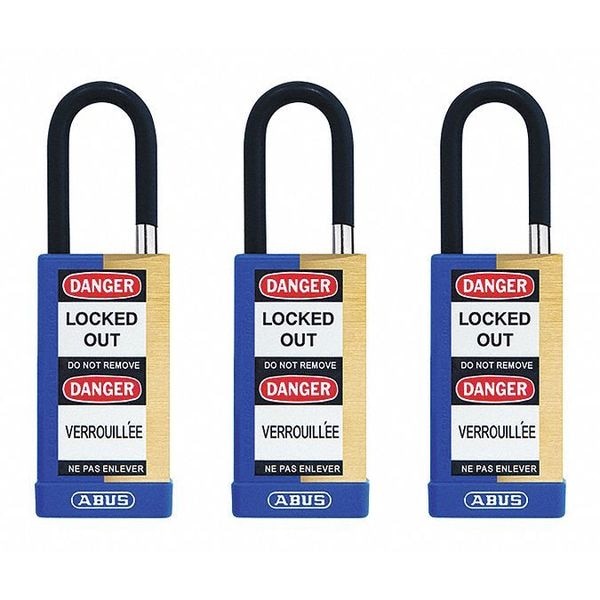 Abus Keyed Padlock, Open, Rectangular Steel Body, Hardened Steel Shackle, 3/4 in W, 3 PK - 20125