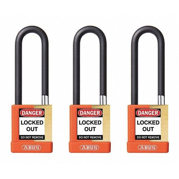 Abus Keyed Padlock, Open, Rectangular Steel Body, Hardened Steel Shackle, 3/4 in W, 3 PK - 20165