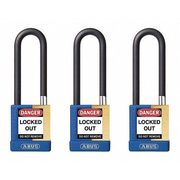 Abus Keyed Padlock, Open, Rectangular Steel Body, Hardened Steel Shackle, 3/4 in W, 3 PK - 20160