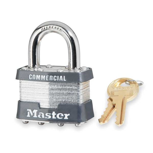 Master Lock Padlock, Keyed Different, Standard Shackle, Rectangular Steel Body, Steel Shackle, 3/4 in W - 81