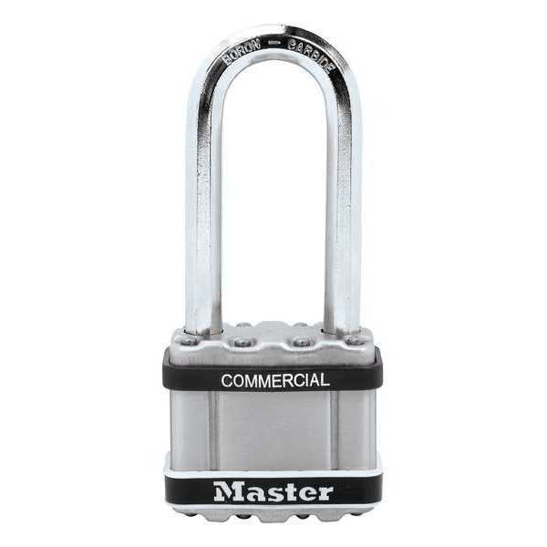 Master Lock Padlock, Keyed Different, Long Shackle, Square Stainless Steel Body, Boron Shackle, 15/16 in W - M5LJSTS