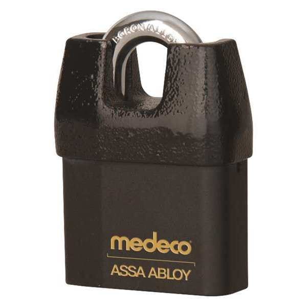 Medeco Padlock, Keyed Different, Partially Hidden Shackle, Square Brass Body, Boron Shackle, 7/16 in W - 54725R0-T-26-DL-P
