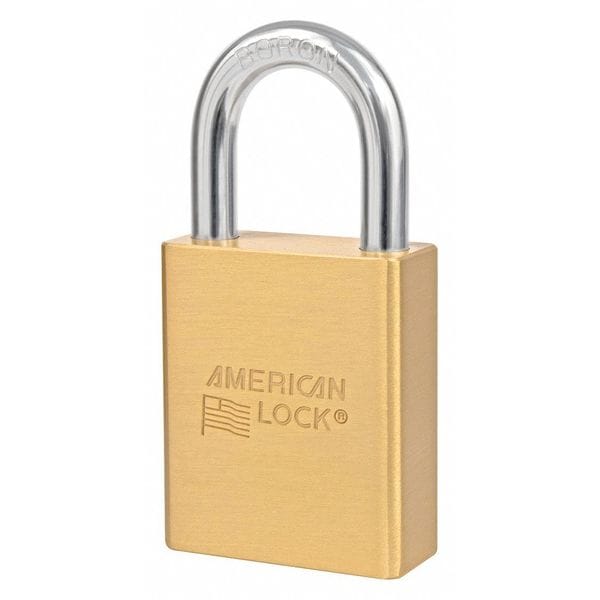 American Lock Padlock, Keyed Different, Standard Shackle, Rectangular Brass Body, Boron Shackle, 7/8 in W - A3650D125KD