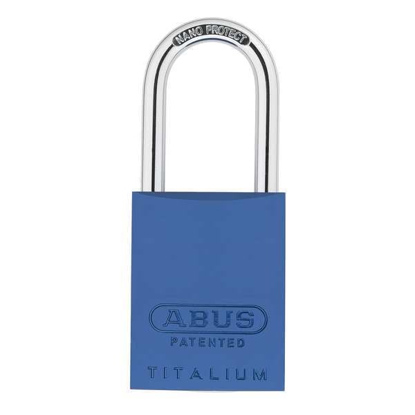 Abus Padlock, Keyed Different, Long Shackle, Rectangular Aluminum Body, Steel Shackle, 1 in W - 83AL/40 (300) KD BLUE
