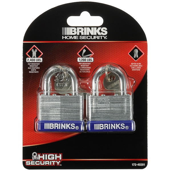 Brinks Keyed Alike Padlock, Laminated Steel, 40mm, High Security 2 Pk - 172-40201