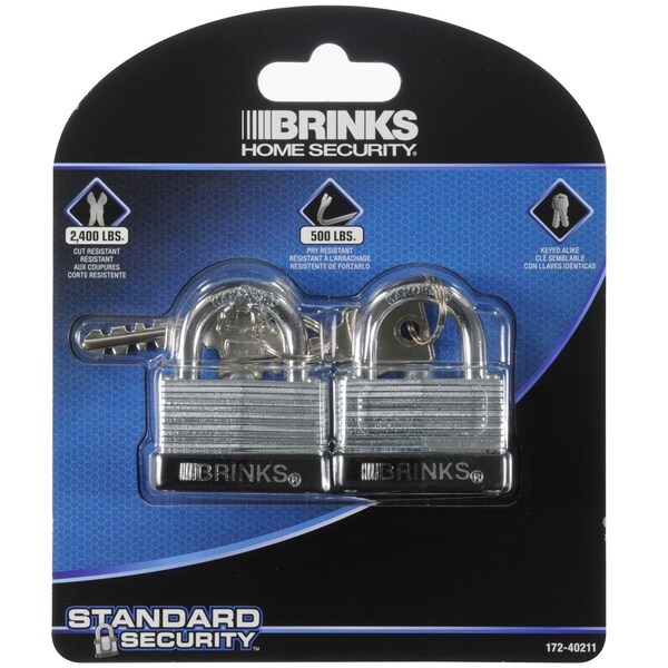 Brinks Keyed Alike Padlock, Laminated Steel, 40mm, High Security 2 Pk - 172-40201
