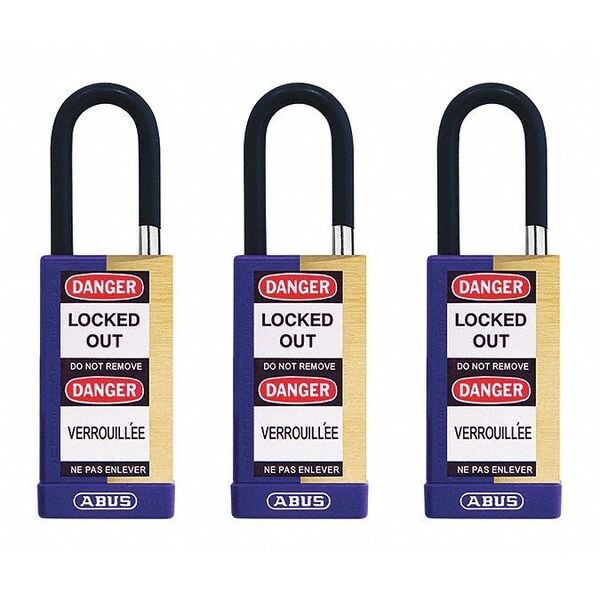 Abus Keyed Padlock, Open, Rectangular Steel Body, Hardened Steel Shackle, 3/4 in W, 3 PK - 20183