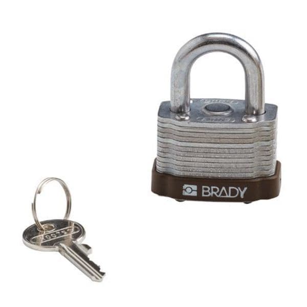 Brady Keyed Padlock, Open, Rectangular Steel Body, Hardened Steel Shackle, 23/32 in W - 123272