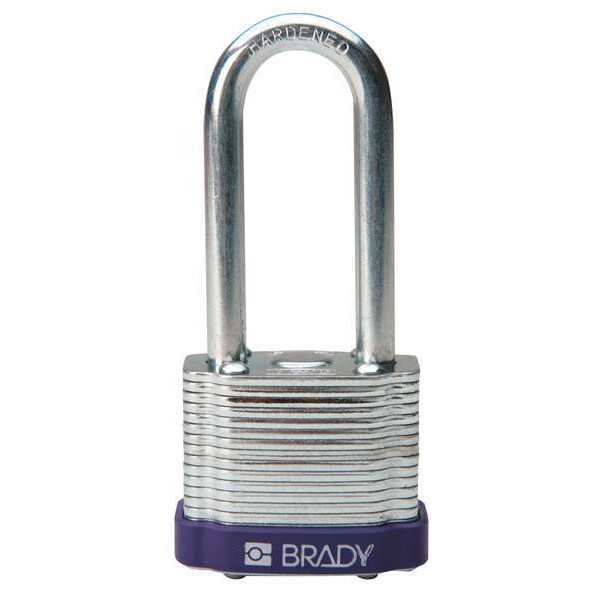 Brady Keyed Padlock, Extended, Rectangular Steel Body, Hardened Steel Shackle, 3/4 in W - 123275