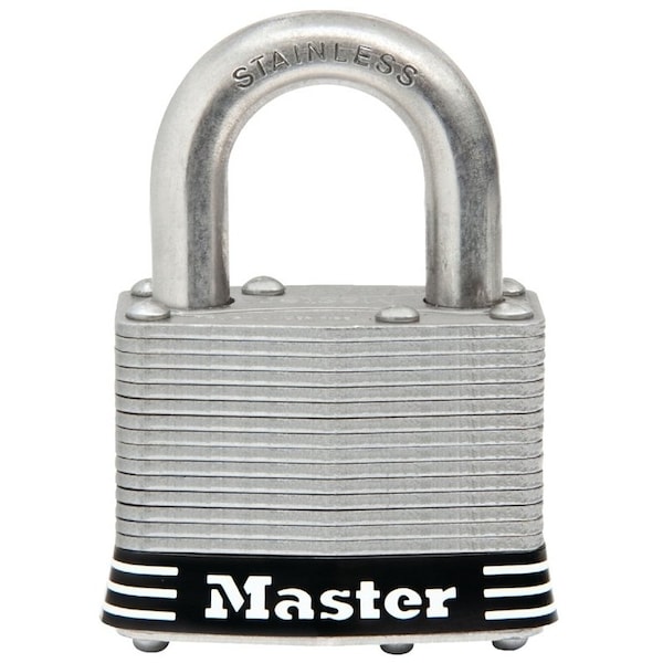 Master Lock Padlock, Keyed Alike Key, 3/8 in Dia Shackle, 1 in H Shackle, Stainless Steel Shackle, Laminated - 5SSKADHC
