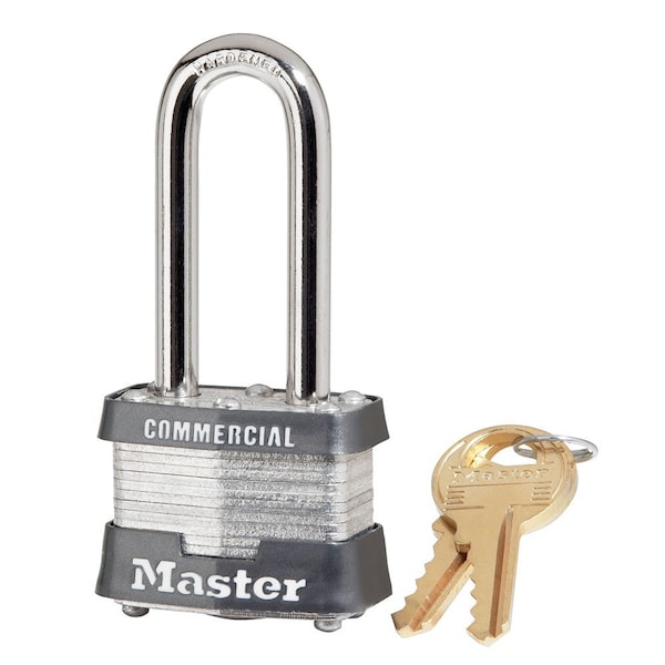 Master Lock Padlock, Style: Laminated steel body, Size: 1-9/16in. , Material: Steel, Color: Silver, Keyed Alike - 3KALH-0344