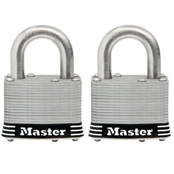 Master Lock Keyed Padlock Set, Keyed Alike Key, 3/8 in Dia Shackle, 1 in H Shackle, Stainless Steel Shackle - 5SSTHC