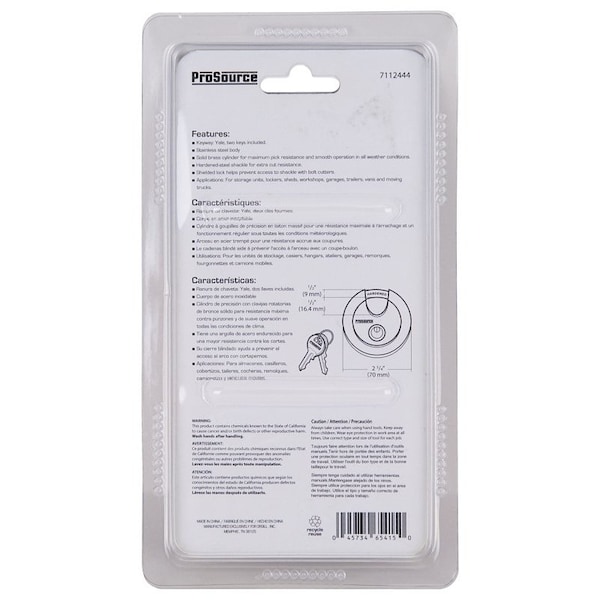 Prosource Security Lock, 1/2 in Dia Shackle, 1 in H Shackle, Stainless Steel Shackle, Steel Body - YB0070