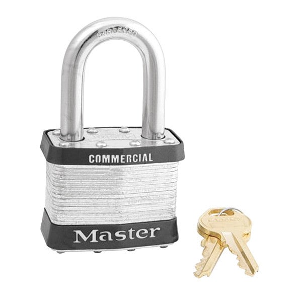 Master Lock Padlock, Keyed Alike, Long Shackle, Rectangular Steel Body, Steel Shackle, 15/16 in W - 25KALF