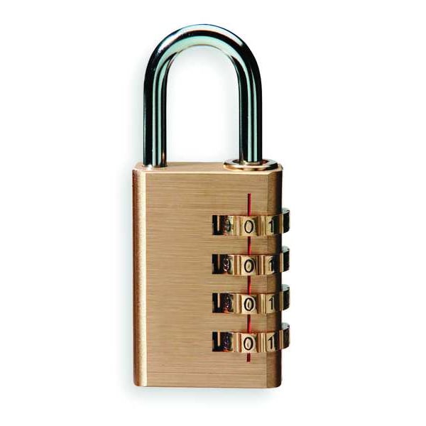 Zoro Select Luggage Padlocks, Standard Shackle, Rectangular Solid Brass Body, Steel Shackle, 7/8 in W - 1XRW6