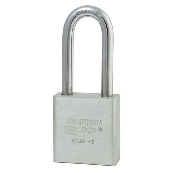 American Lock Padlock, Keyed Alike, Long Shackle, Rectangular Stainless Steel Body, Stainless Steel Shackle - A5401KA