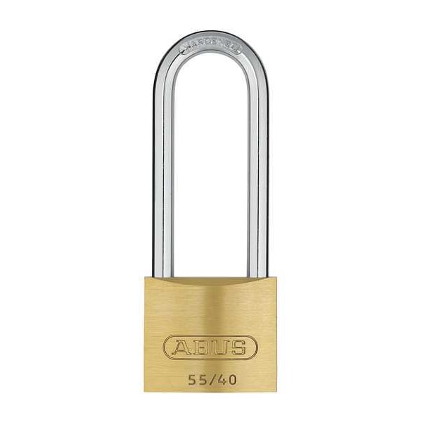Abus Padlock, Keyed Different, Long Shackle, Rectangular Brass Body, Steel Shackle, 13/16 in W - 55HB/40-63 KD