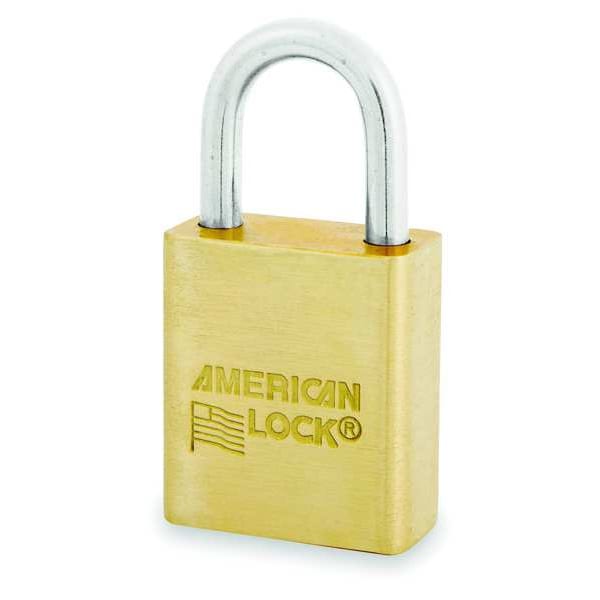 American Lock Padlock, Keyed Different, Standard Shackle, Rectangular Brass Body, Brass Shackle, 3/4 in W - ASL40NRMVK