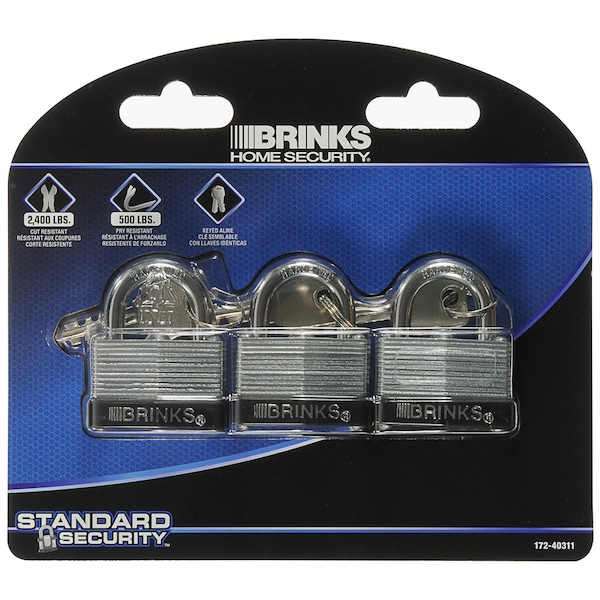 Brinks Keyed Alike Padlock, Laminated Steel, 40mm 3PK - 172-40311