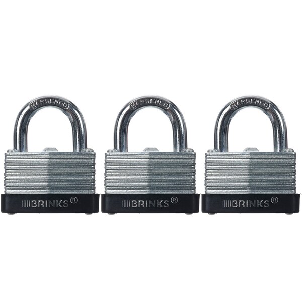 Brinks Keyed Alike Padlock, Laminated Steel, 40mm 3PK - 172-40311
