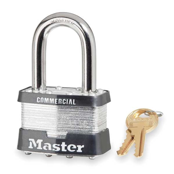 Master Lock Padlock, Keyed Alike, Long Shackle, Rectangular Steel Body, Steel Shackle, 15/16 in W - 5KALF