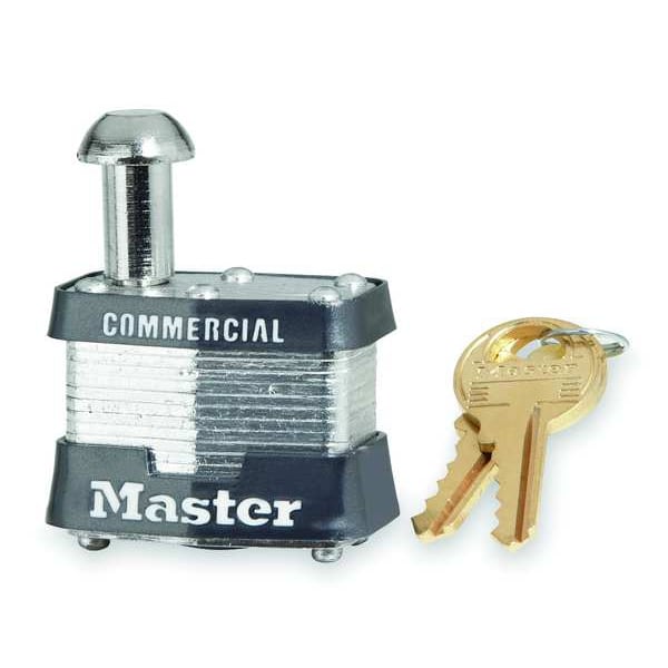 Master Lock Padlock, Keyed Alike, Single Post Shackle, Rectangular Steel Body, Steel Shackle, 5/8 in W - 443KA