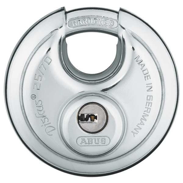 Abus Padlock, Keyed Alike, Partially Hidden Shackle, Disc Stainless Steel Body, Steel Shackle, 3/4 in W - 25EC/70 KA
