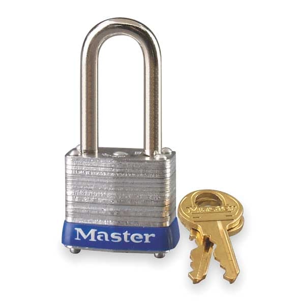 Master Lock Padlock, Keyed Alike, Long Shackle, Rectangular Steel Body, Steel Shackle, 1/2 in W - 7KALF