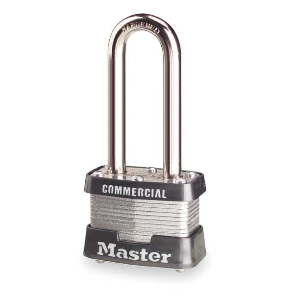 Master Lock Padlock, Keyed Different, Long Shackle, Rectangular Steel Body, Steel Shackle, 5/8 in W - 3LH