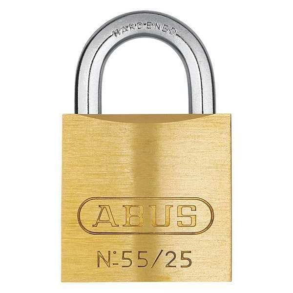 Abus Padlock, Keyed Alike, Standard Shackle, Rectangular Brass Body, Steel Shackle, 7/16 in W - 55/25 KA
