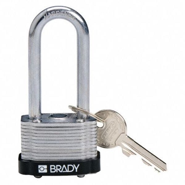 Brady Keyed Padlock, Extended, Rectangular Steel Body, Hardened Steel Shackle, 3/4 in W - 143138