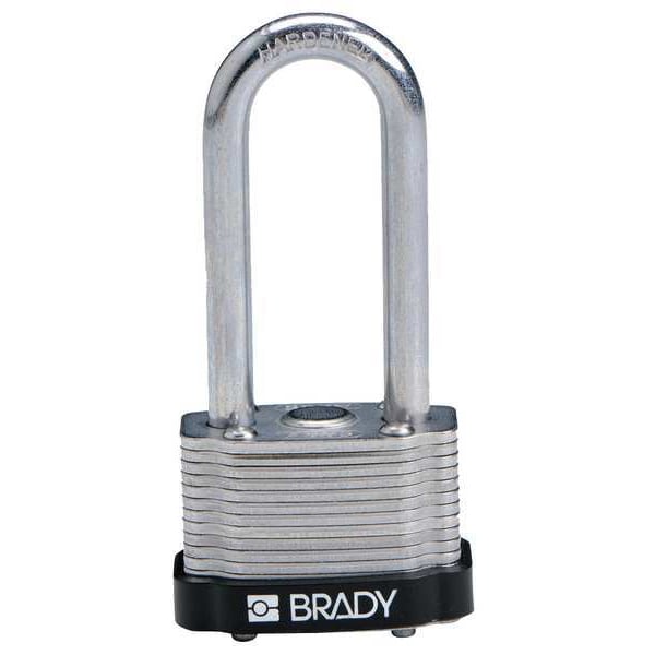 Brady Keyed Padlock, Extended, Rectangular Steel Body, Hardened Steel Shackle, 3/4 in W - 143138