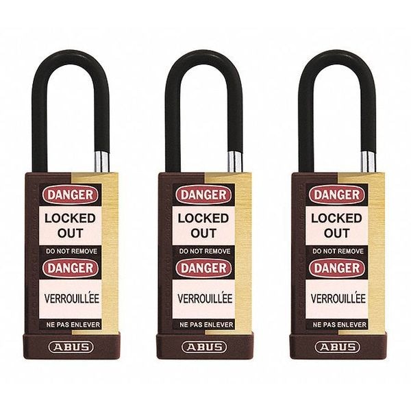 Abus Keyed Padlock, Open, Rectangular Steel Body, Hardened Steel Shackle, 3/4 in W, 3 PK - 20122
