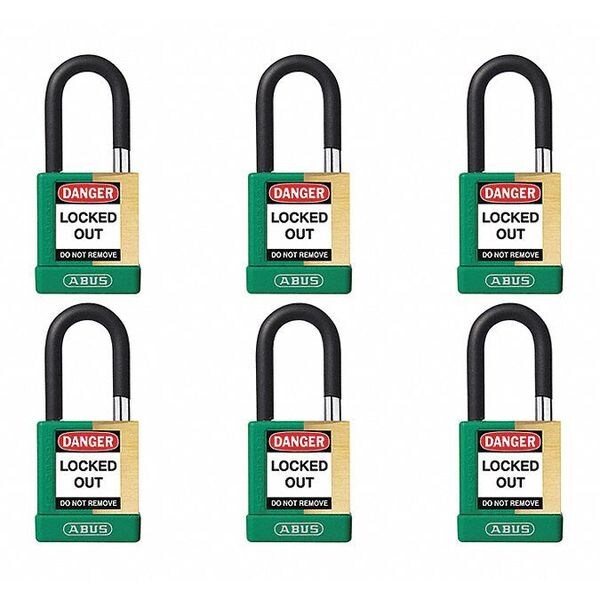 Abus Keyed Padlock, Open, Rectangular Steel Body, Hardened Steel Shackle, 3/4 in W, 6 PK - 20083