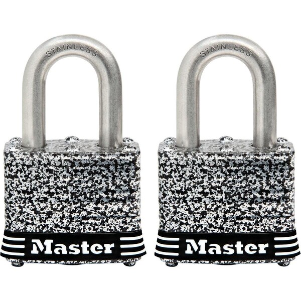 Master Lock 1-9/16 In. W. Weather Coated Laminated Steel Keyed Alike Padlock, 2PK - 3SSTHC