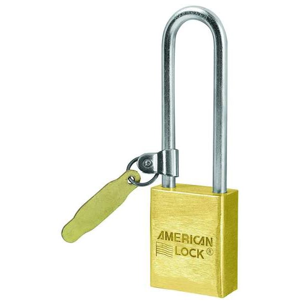 American Lock Padlock, Keyed Alike, Long Shackle, Rectangular Brass Body, Boron Shackle, 3/4 in W - A42KATAG