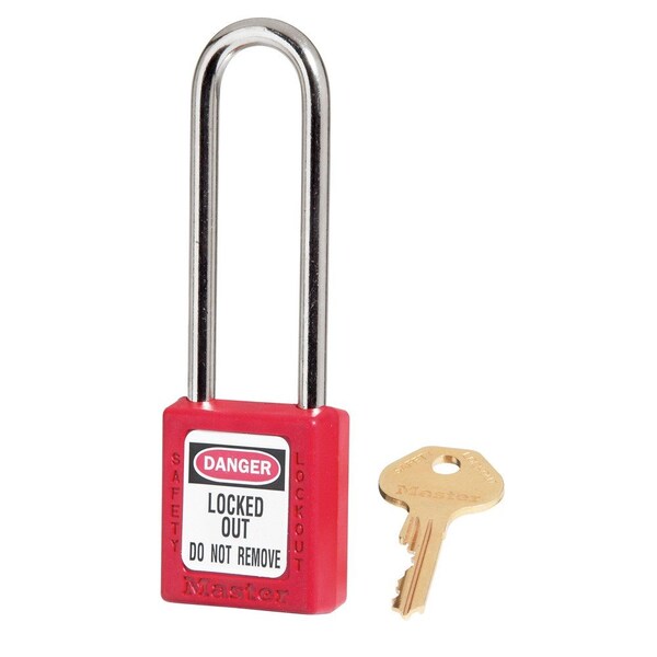 Master Lock Zenex Thermoplastic Safety Padlock, 1-1/2in 38mm Wide with 3in 76mm Shackle, Keyed Alike - 410KALTRED