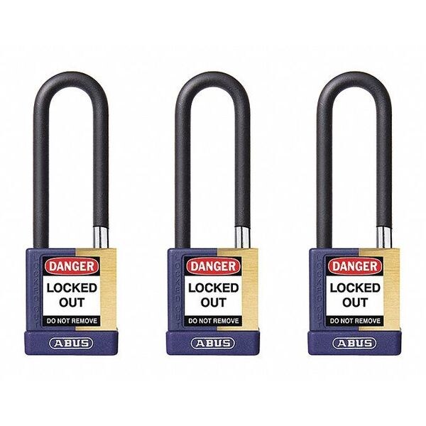 Abus Keyed Padlock, Open, Rectangular Steel Body, Hardened Steel Shackle, 3/4 in W, 3 PK - 20106