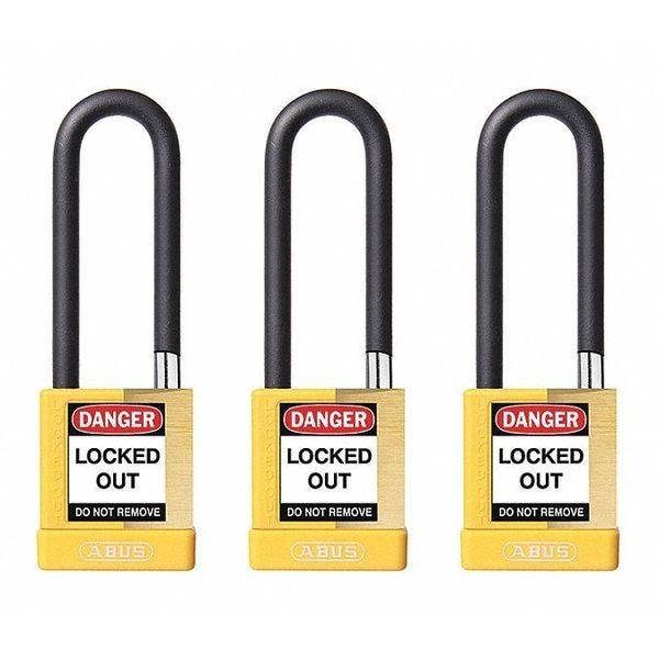 Abus Keyed Padlock, Open, Rectangular Steel Body, Hardened Steel Shackle, 3/4 in W, 3 PK - 20109
