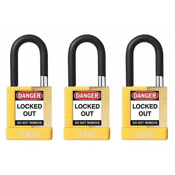 Abus Keyed Padlock, Open, Rectangular Steel Body, Hardened Steel Shackle, 3/4 in W, 3 PK - 20142