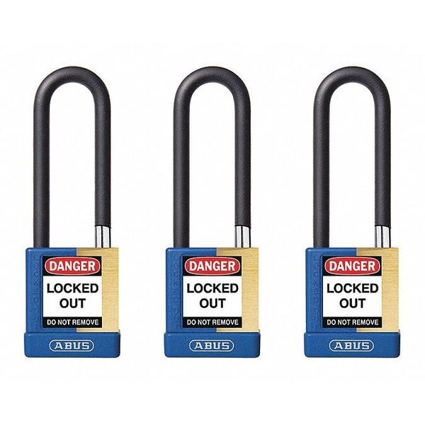Abus Keyed Padlock, Open, Rectangular Steel Body, Hardened Steel Shackle, 3/4 in W, 3 PK - 20107