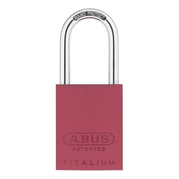 Abus Padlock, Keyed Different, Long Shackle, Rectangular Aluminum Body, Steel Shackle, 1 in W - 83AL/40 (200) KD RED