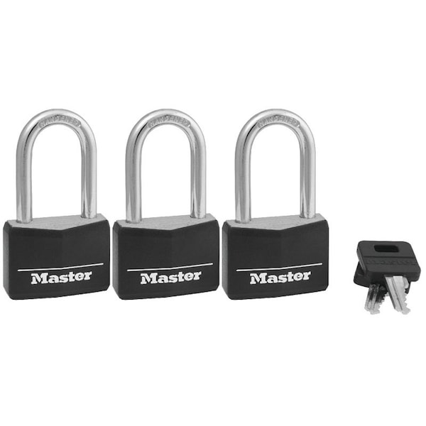 Master Lock Padlock, Keyed Alike Key, Large Shackle, 1/4 in Dia Shackle, 1-1/2 in H Shackle, Steel Shackle - 141TRILF